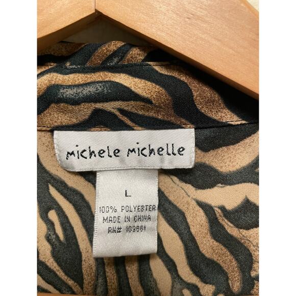 Vintage Womens Top Size Large Animal Print Ruffle Tie Neck Babydoll Mob Wife Y2K - Picture 4 of 7